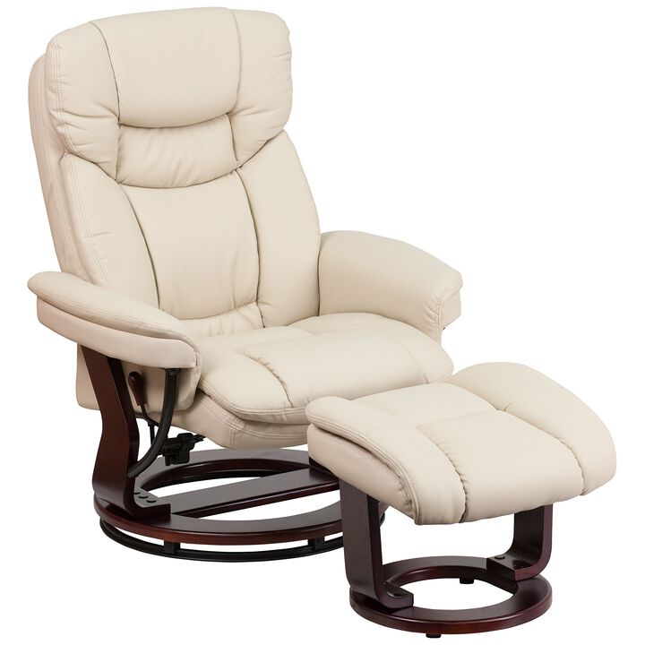 Flash Furniture Allie Recliner Chair with Ottoman | Beige LeatherSoft Swivel Recliner Chair with Ottoman Footrest