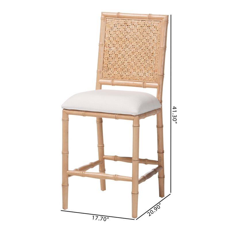 bali & pari Sandy Counter Stool - Crafted Wood and Natural Rattan Lounge Seating with Bamboo Motif and Upholstered Seat image number 8
