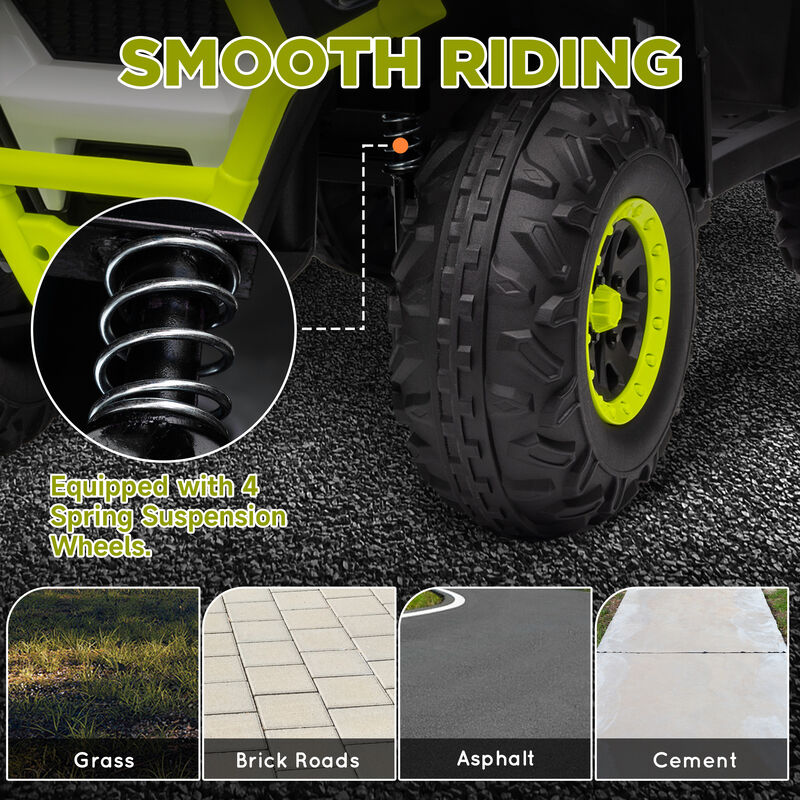 BreeBe 12V Kids ATV, 4 Wheeler Quad with 4 Spring Suspension Wheels, LED Lights, Music USB image number 3