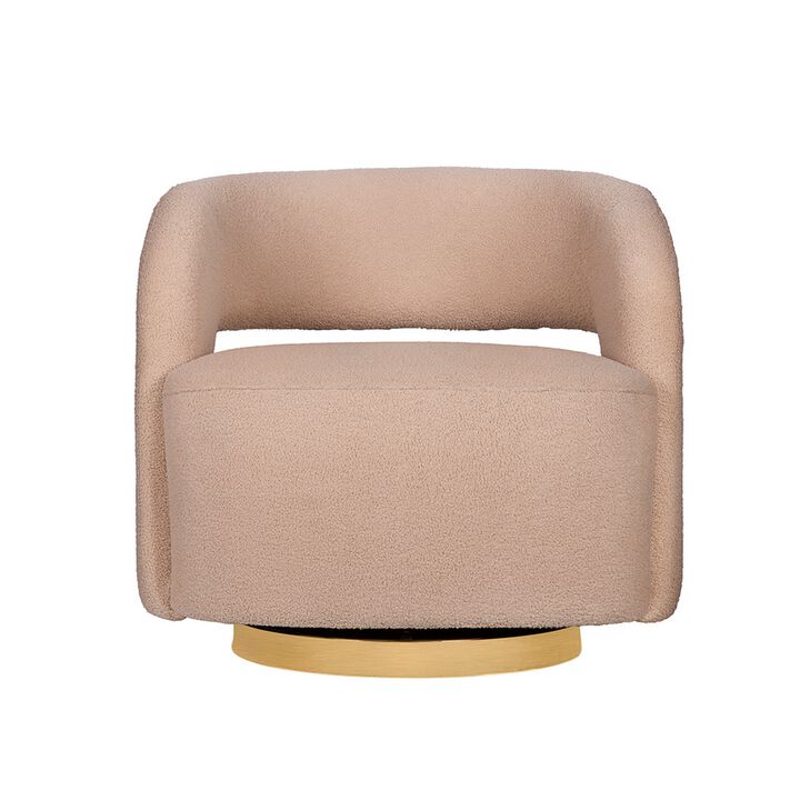 Xion 30 Inch Swivel Accent Chair, Brown Fabric Upholstery, Gold Iron Base