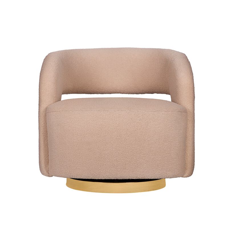 Xion 30 Inch Swivel Accent Chair, Brown Fabric Upholstery, Gold Iron Base