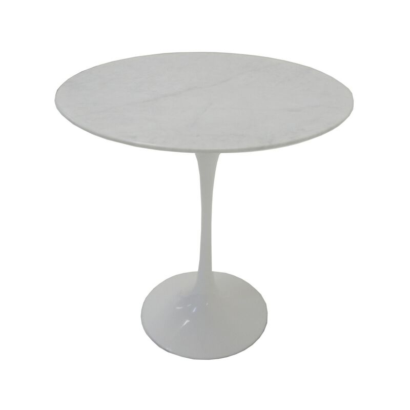 Sufi 21 Inch Side End Table, Round Top, Pedestal Base, Marble White Finish