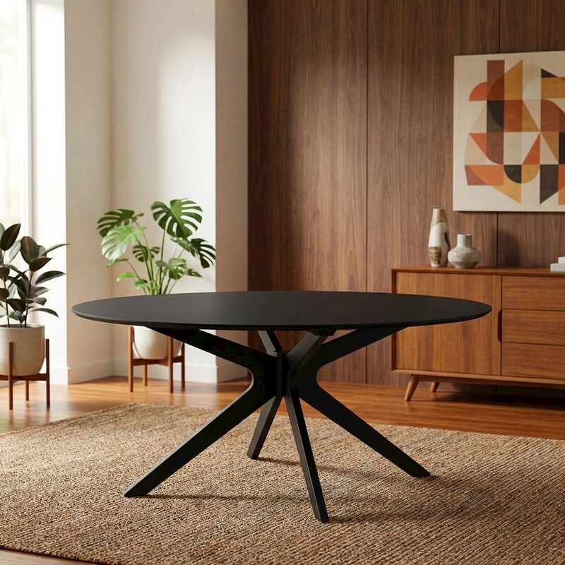 Black Oval Wood Dining Table, Modern Style, Seats 8 image number 4