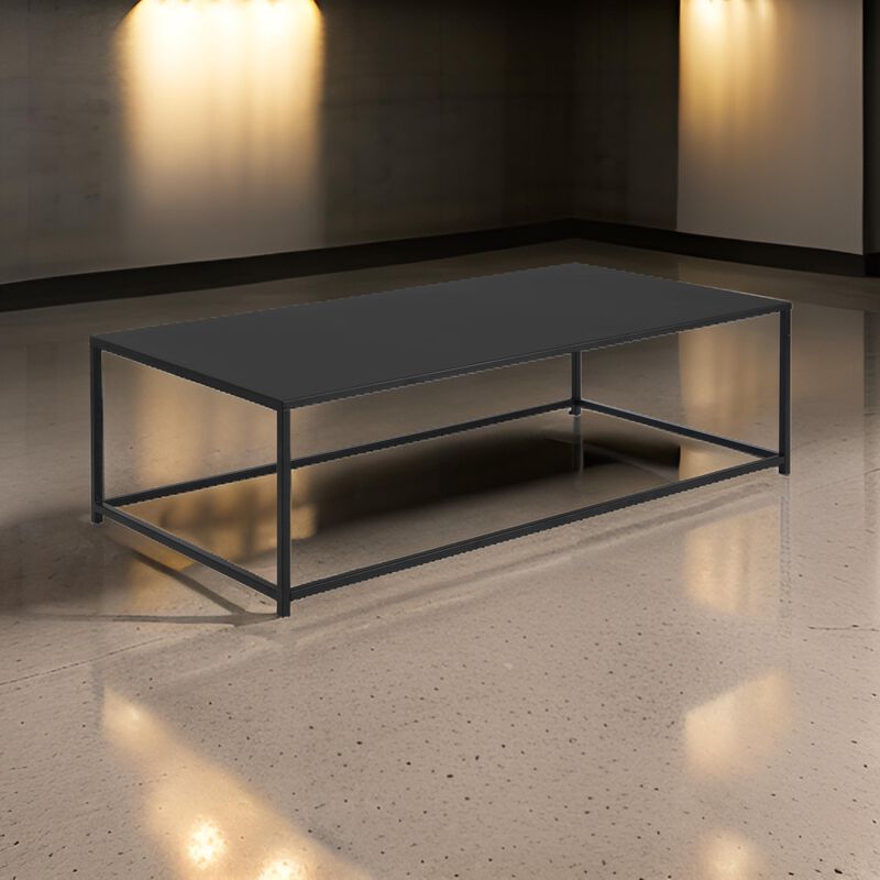 Eme 48 Inch Coffee Table, Rectangular Top, Black Finished Metal Frame