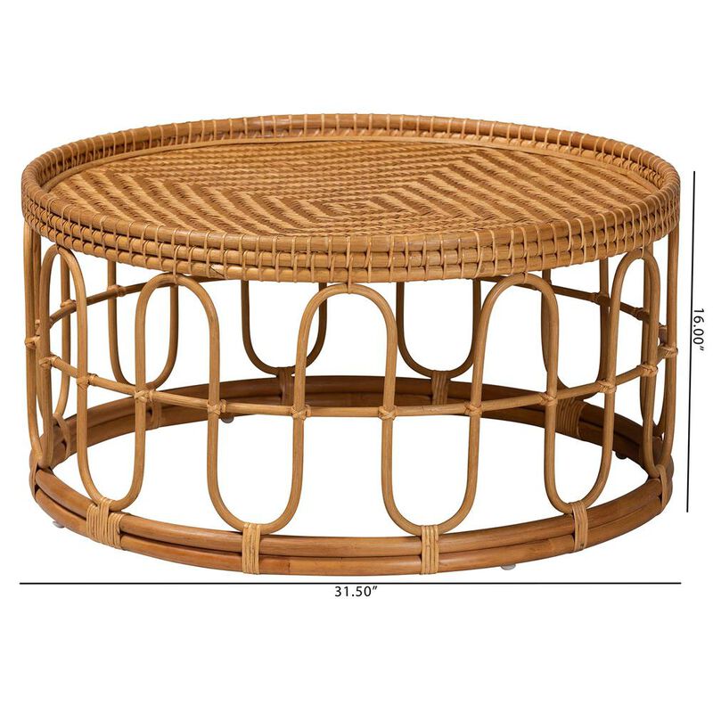 bali & pari Phoenix Modern Bohemian Light Honey Rattan Coffee Table