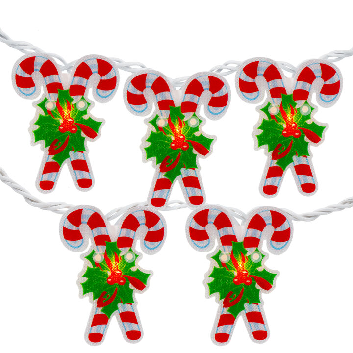 10-Count Candy Cane Christmas Light Set - 6ft White Wire