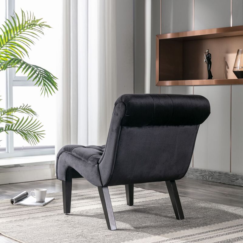 Modern Velvet Accent Chair, Armless Button Tufted Upholstered Barrel Chair with Wood Legs for Living Room, Bedroom, Office image number 4