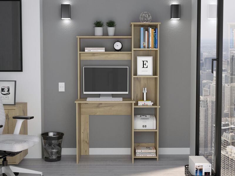 DEPOT E-SHOP Aramis Desk, Five Shelves, Two Superior Shelves, Light Oak