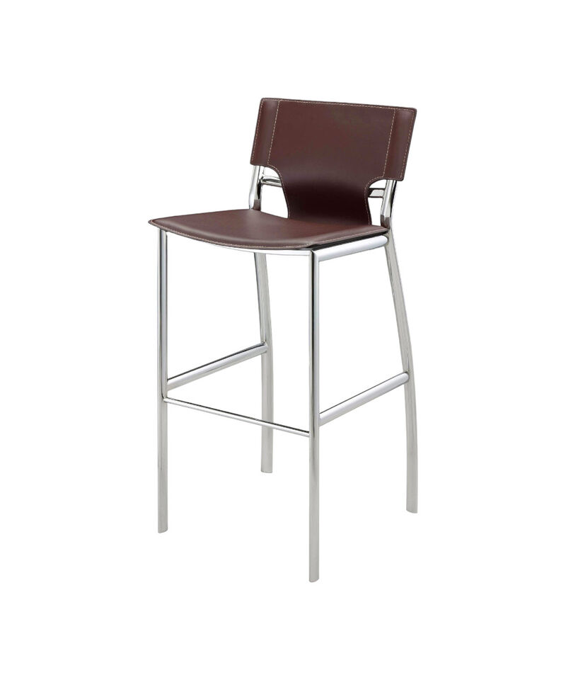 HomeRoots Set of Two 29" Brown and Silver Metal and Faux Leather Low Back Bar Height Bar Chairs image number 0