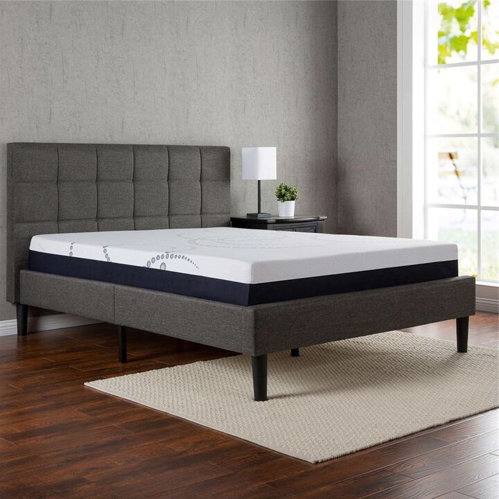 Hivvago King size Dark Grey Upholstered Platform Bed with Headboard