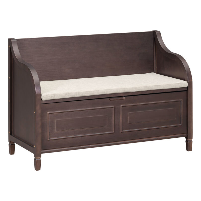 Whisen Rustic Style Entryway Multifunctional Storage Bench with Hidden Storage Space and Safety Hinge - Brown/Beige