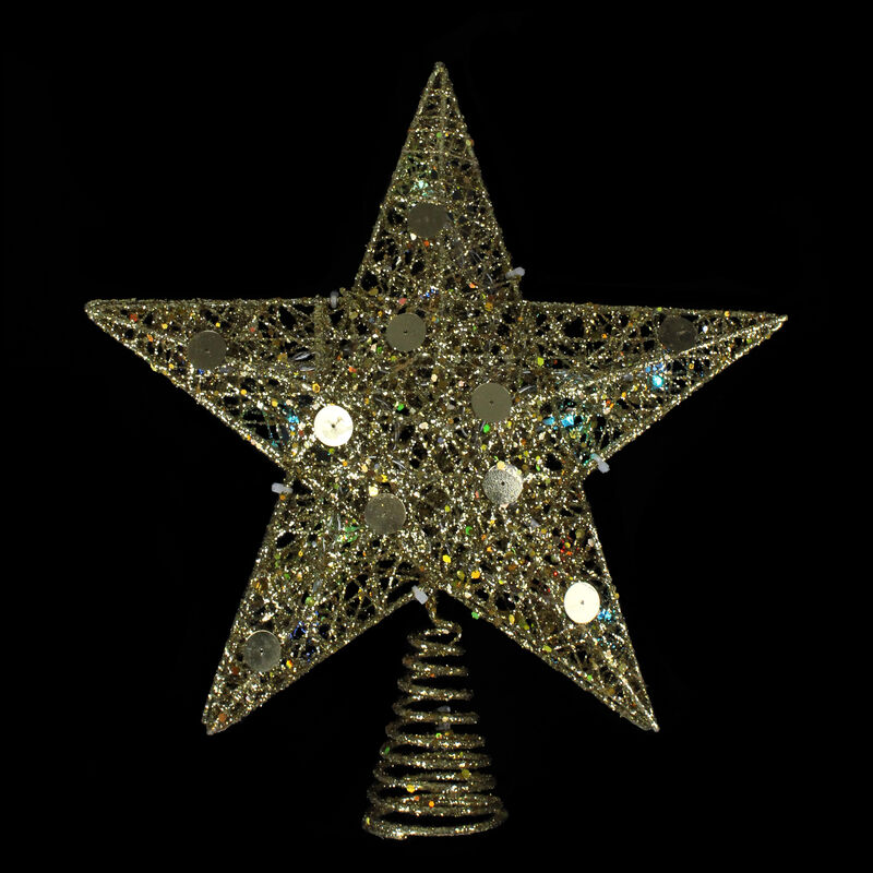 11.5" Pre-Lit Gold Glittered Star Christmas Tree Topper - Multi Color Lights image number 2