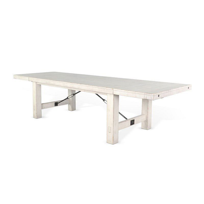 Rena Dining Table, 2 Extension Leaf, 86-122 Inch White Mahogany Wood