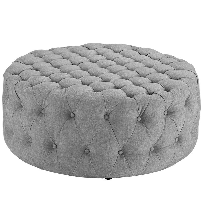 ModwayEEI-2225-LGRAmourFabric Upholstered Button-Tufted RoundOttomanLight Gray image number 2
