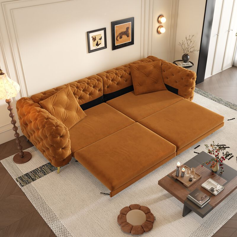 Whisen 97.7" 4-Seat Convertible Sleeper Sofa, Velvet 3-in-1 with Ottoman for Apartment Office image number 3