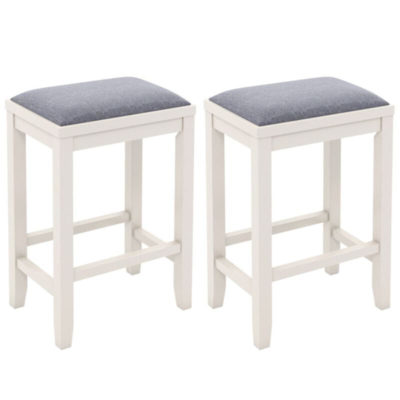 Hivago 2 Pieces 25 Inch Upholstered Bar Stool Set with Solid Rubber Wood Frame and Footrest