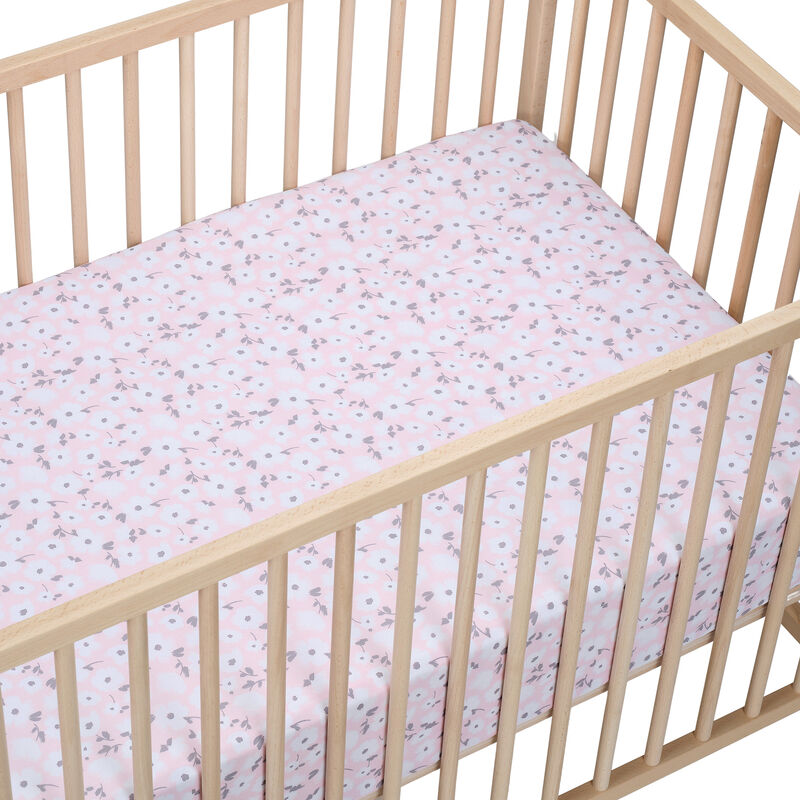 Bedtime Originals Floral Pink/Gray 2-Pack Fitted Crib/Toddler Sheet Set- Flower