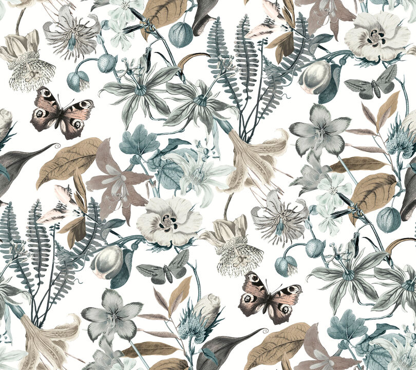 Butterfly House White & Blue Wallpaper