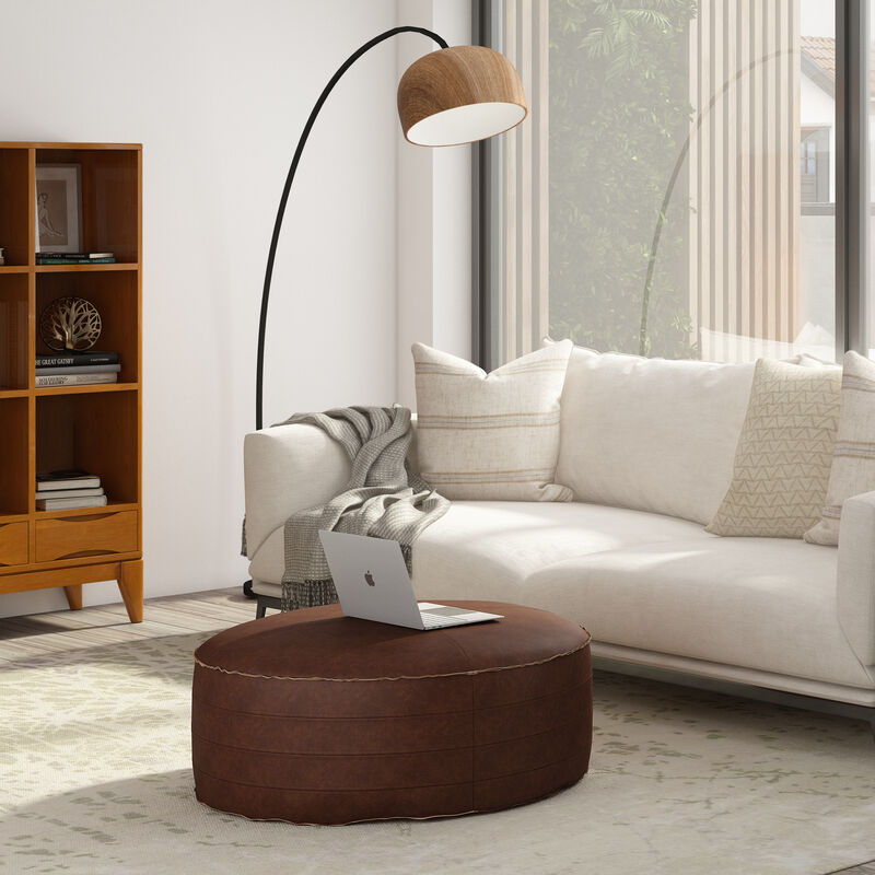 Simpli Home Brody Round Coffee Table Pouf image number 1