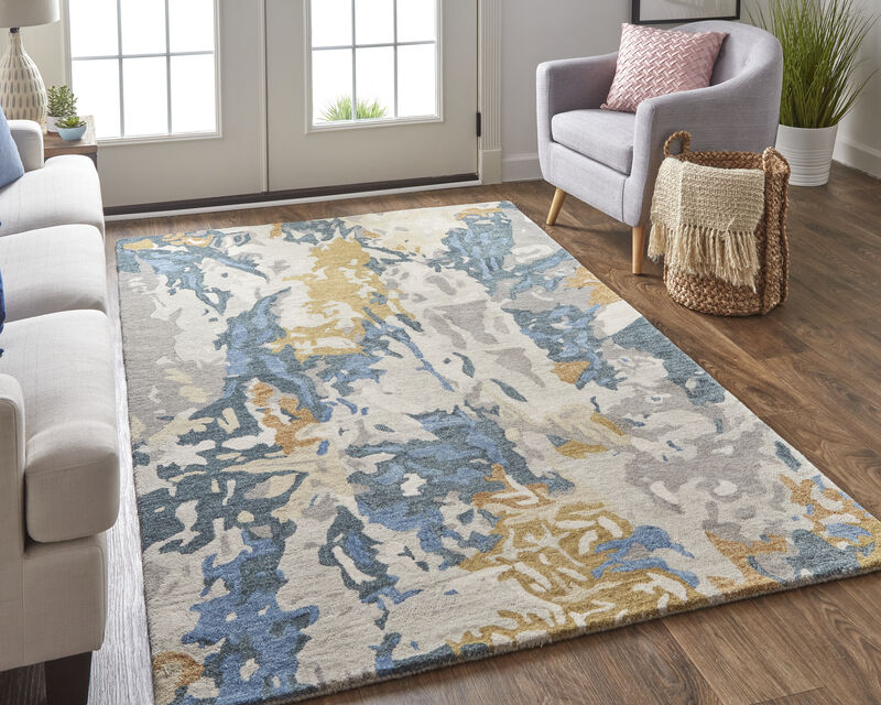 Everley 8645F Gray/Blue/Gold 5' x 8' Rug image number 2