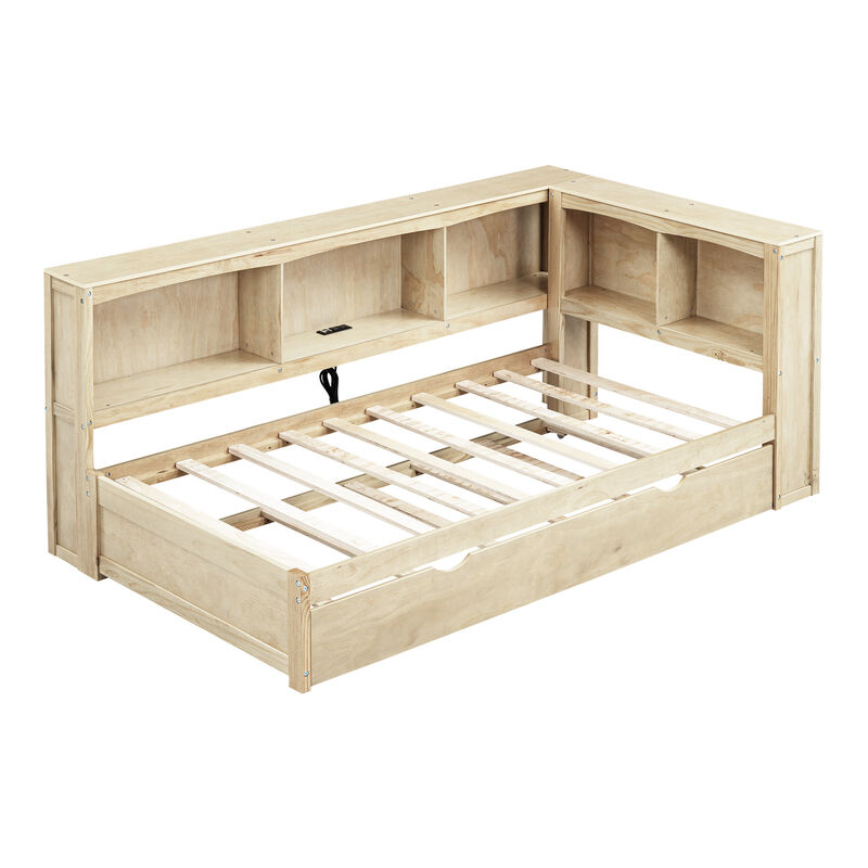 Whisen Morden Design Twin Size Daybed with Trundle, Storage Cabinets and USB Ports image number 7
