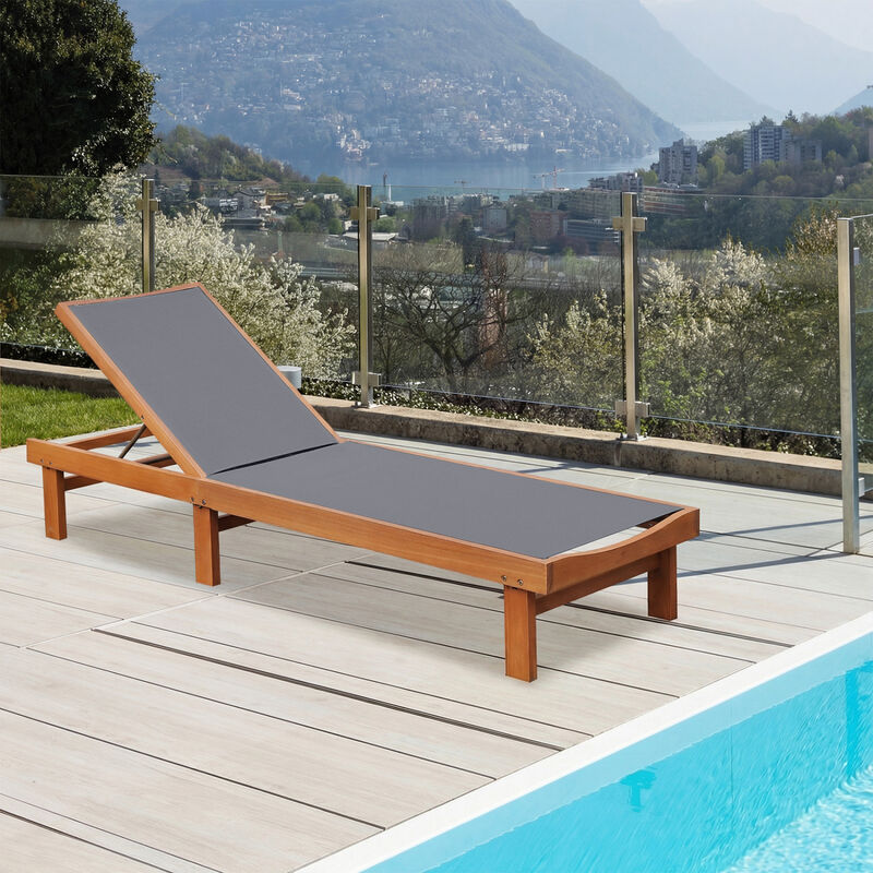 Set of 2 Outdoor Wood Chaise Lounge Chairs 5-Position Backrest image number 3