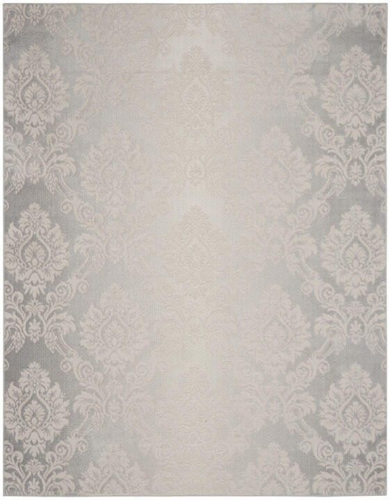 HomeRoots 9' X 12' Gray and Ivory Damask Distressed Non Skid Area Rug
