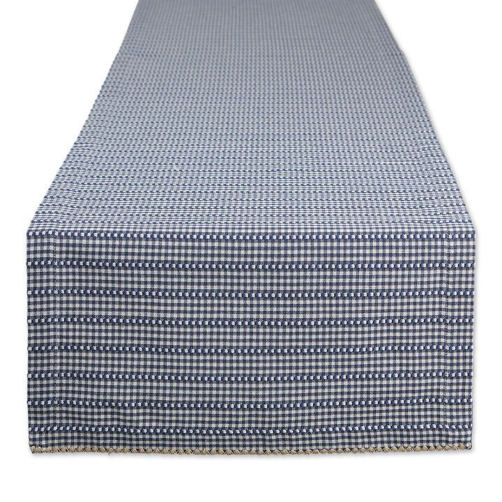 14" x 72" White and  French Blue Farmhouse Gingham Table Runner