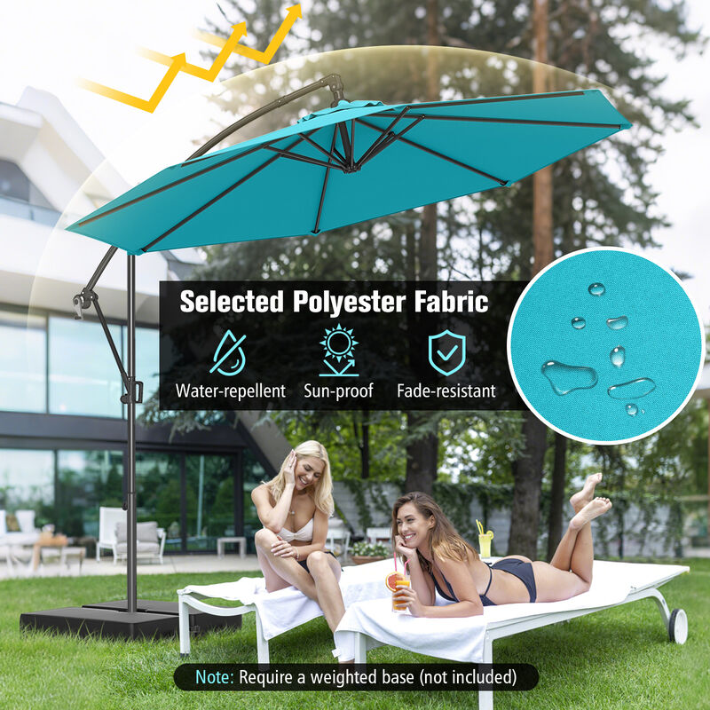 Offset Hanging Patio Umbrella with Base – Infinite Tilt Cantilever Design