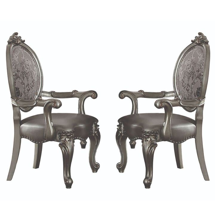 Simple Relax Set of 2 Arm Chairs with Nailhead Trim in Silver and Antique Platinum