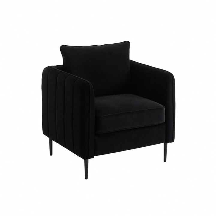 GOODSILO Mid-Century Modern Velvet Accent Chair Comfy Single Armchair with Pillow and Metal Legs for Living Room Bedroom Office