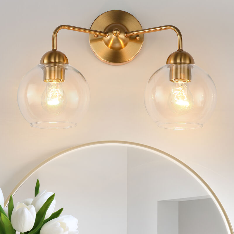 16" Modern Antique Brass 2-Light Dimmable Wall Sconce image number 1