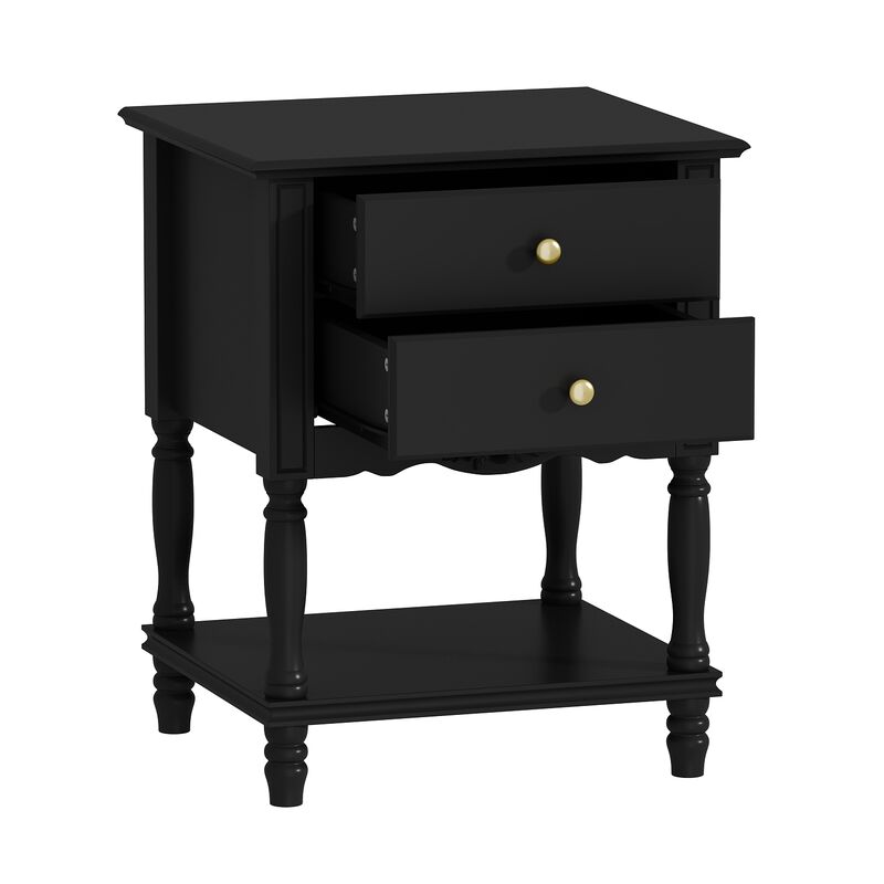 FUFU&GAGA 2-Drawer Nightstand with Metal Handles and Black Finish (19.7" W x 16.9" D x 25.2" H), Black