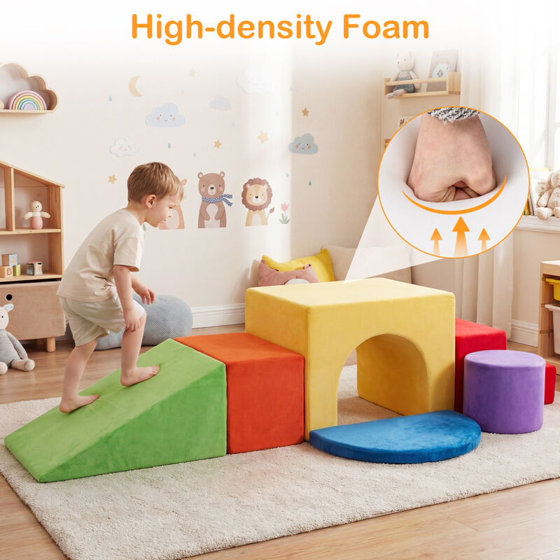 6 Piece Toddler Foam Climbing Set with Slide, Tunnel and Play Blocks image number 3