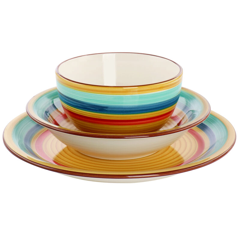Gibson Home Rainbow 12 Piece Stoneware Dinnerware Set in Yellow Multi image number 2