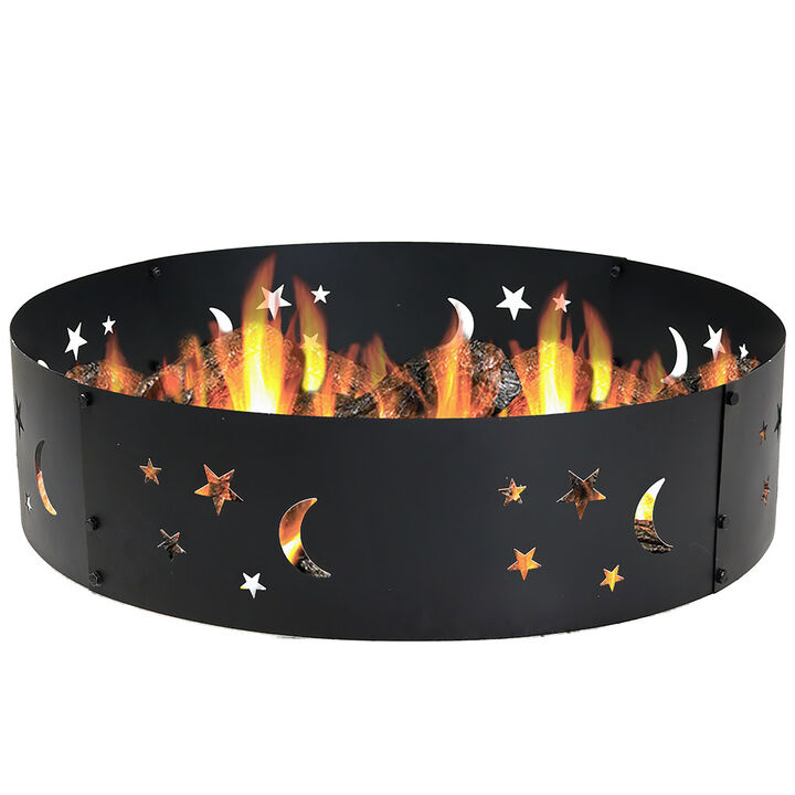 Sunnydaze 36 in Steel Die-Cute Stars and Moons Wood Burning Fire Pit Ring