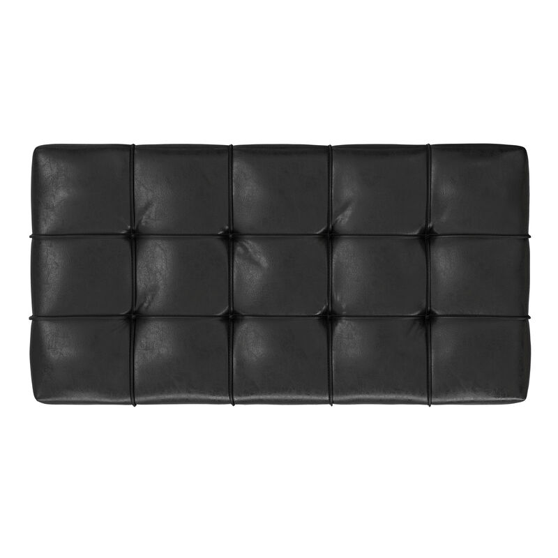 Sienna 33 inch Wide Transitional Rectangle Storage Ottoman Bench in Distressed Black Vegan Faux Leather, Assembled