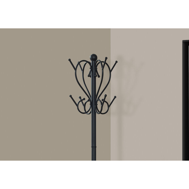 Monarch Specialties I 2060 Coat Rack, Hall Tree, Free Standing, 8 Hooks, Entryway, 71"H, Umbrella Holder, Bedroom, Metal, Black, Transitional