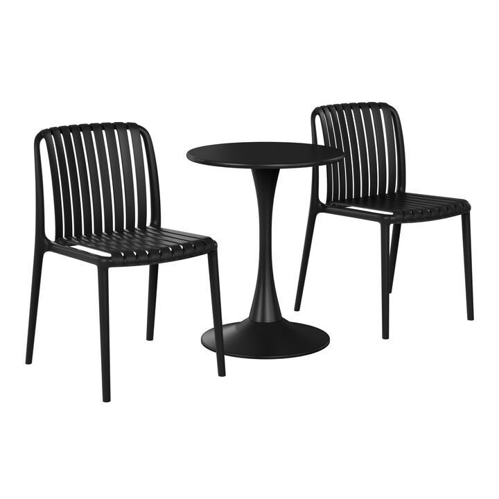 WestinTrends 3-Piece Outdoor Metal Dining Table Set And Stackable Resin Patio Chairs