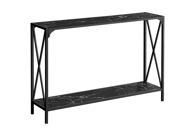 HomeRoots 48" Black Wood and Metal Faux Marble Console Table With Shelf image number 0