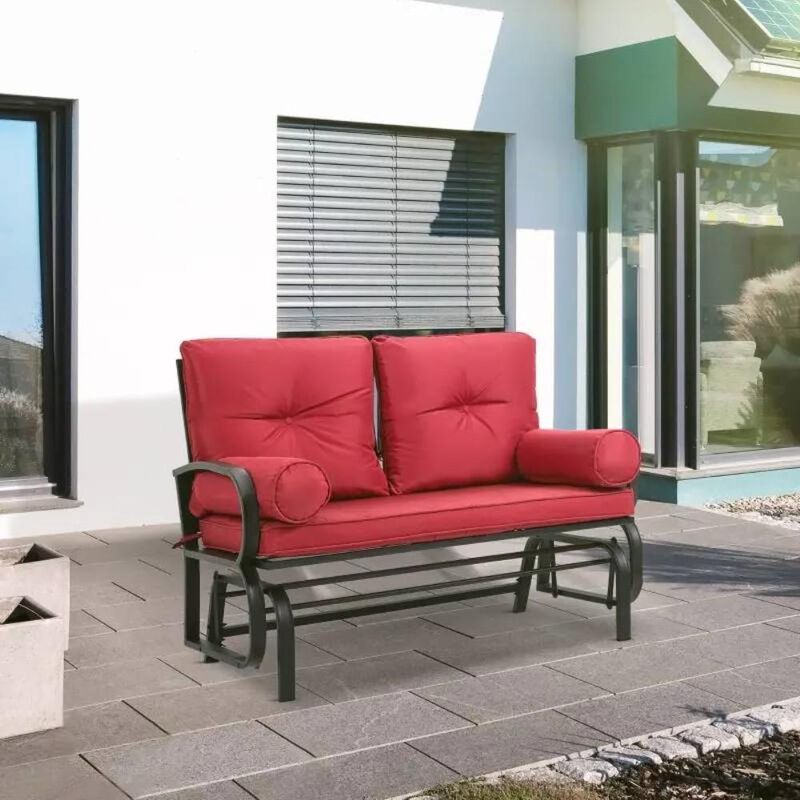 Hivvago Outdoor Garden Patio Rocking Glider Chair Loveseat with Tan Khaki Cushions
