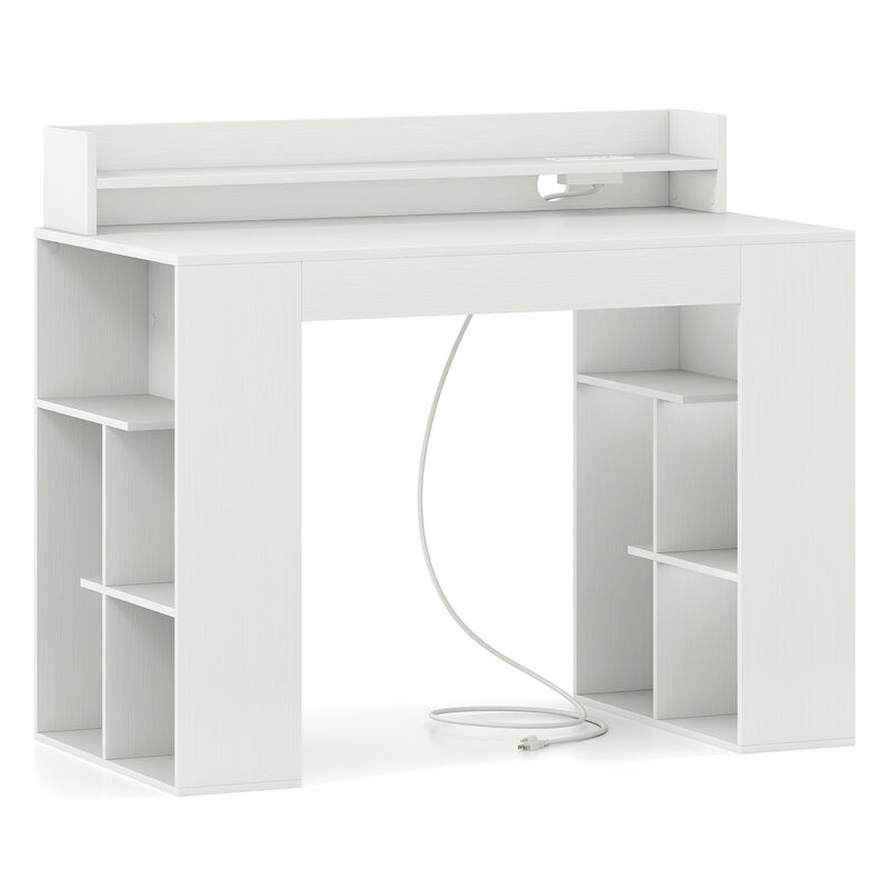 Computer Desk with Power Outlets and 2 Bookcases for Home Office or Study Room
