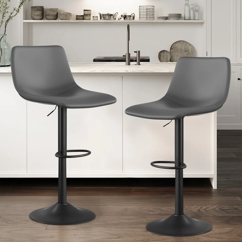 Leather Adjustable Swivel Bar Stools Set of 2, Commercial-Grade Counter Height Stools with Back, 360&deg; Swivel Kitchen Island Chairs for Home, Cafe image number 1