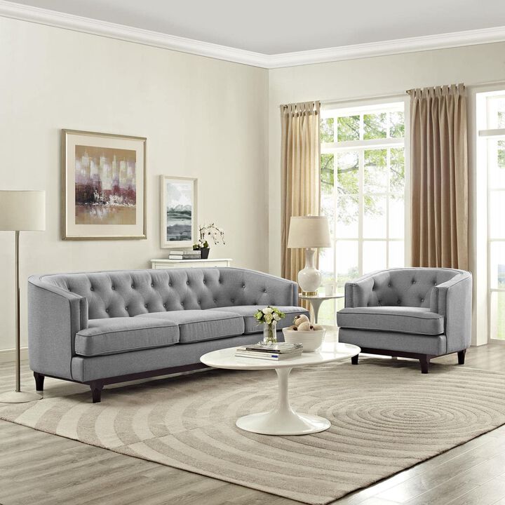 Modway Coast Upholstered Fabric Contemporary Modern Sofa and Armchair Set in Light Gray