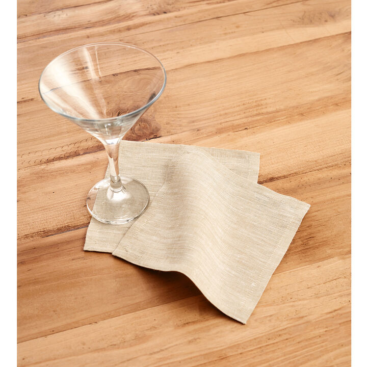 Solino Home 100% Pure Linen Cocktail Napkins 6 x 6 Inch Set of 12 - Athena