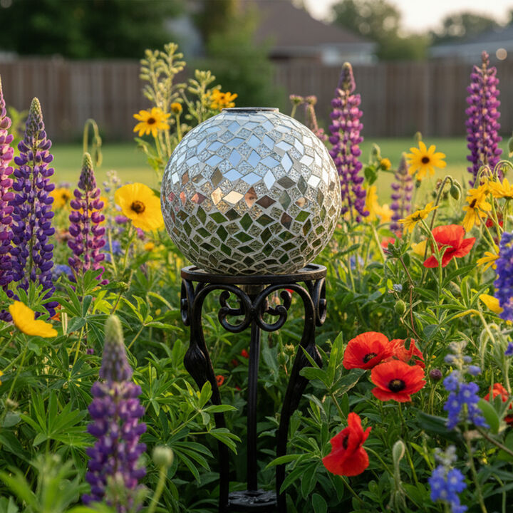 Sunnydaze Mirrored Diamond Gazing Ball with Solar Light - 10 in