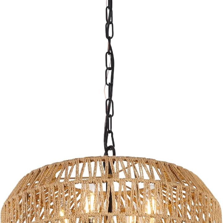 ELEMENT ACE Hand Woven Rattan 4-Light Pendant Light Fixture Height Adjustable Boho Farmhouse Chandelier for Dining Room Living Room Kitchen Island Bedroom Entryway Foyer