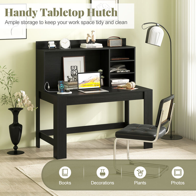 Modern Computer Desk with Hutch and Storage Shelves for Home Office or Study Room