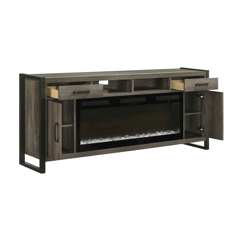 Liberty Furniture Tanners Creek Heated LED Fireplace TV Consoles 78 Inch - Graystone image number 2