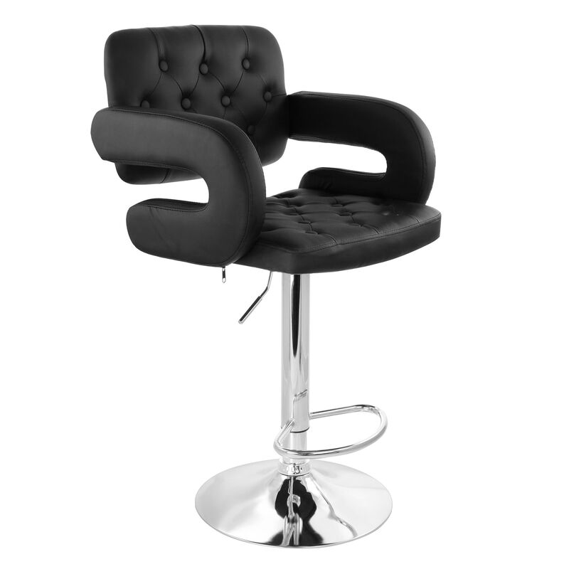 Elama Faux Leather Tufted Bar Stool in Black with Chrome Base and Adjustable Height image number 0